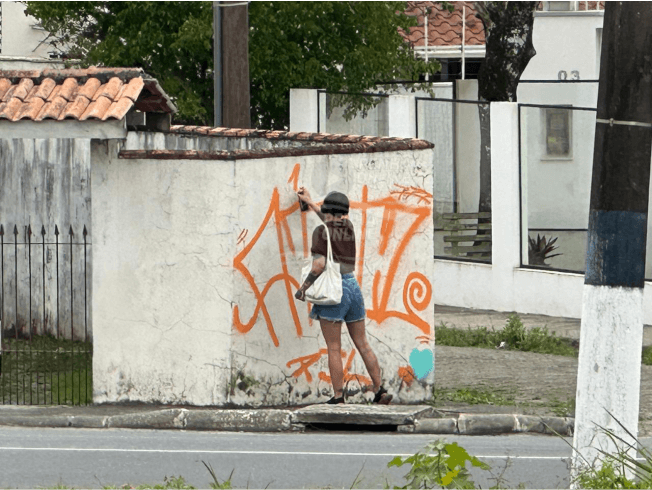 Mulher de 29 anos é presa em flagrante pichando muro em Penha
